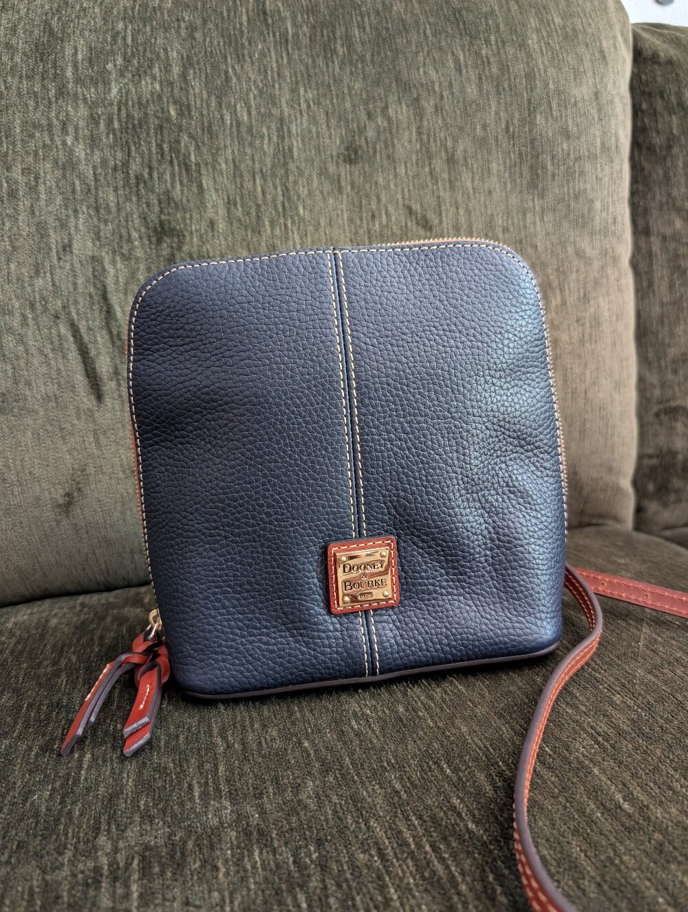 Dooney & Bourke Trixie Navy Pebbled Leather Crossbody with Brown Trim